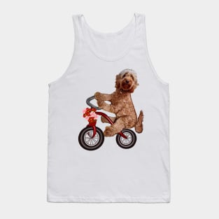Cavapoo puppy dog on a tricycle bicycle - cavalier King Charles spaniel poodle cycling. puppy love Tank Top